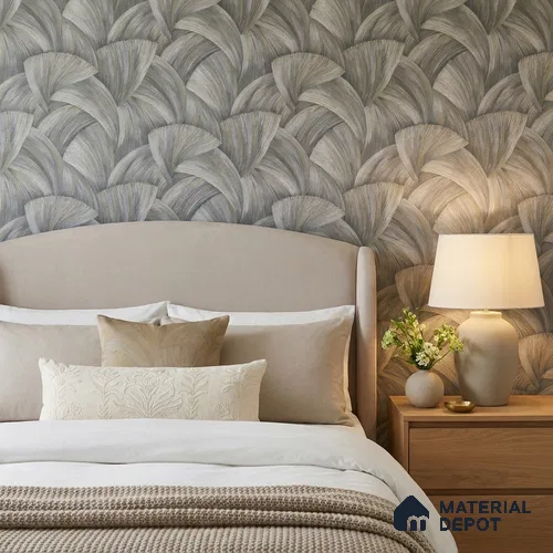 WP1319 | Slate Grey Feather Leaf Patterned Wallpaper - 9.5 Meter x 21 Inches, 55 Sq. Ft. (Min. 15% Wastage)