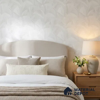WP1316 | White Feather Leaf Patterned Wallpaper - 9.5 Meter x 21 Inches, 55 Sq. Ft. (Min. 15% Wastage)