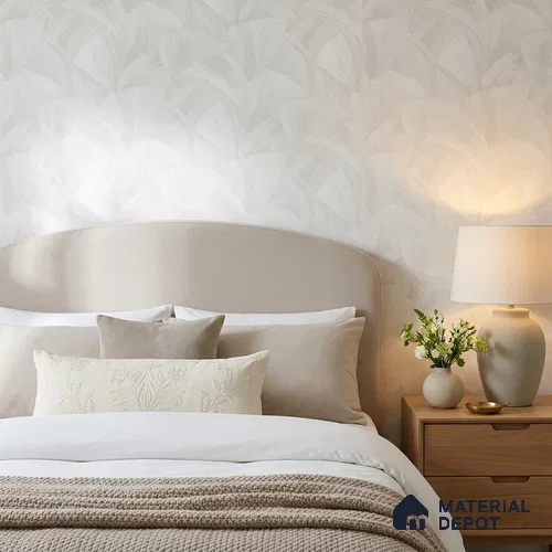 WP1316 | White Feather Leaf Patterned Wallpaper - 9.5 Meter x 21 Inches, 55 Sq. Ft. (Min. 15% Wastage)