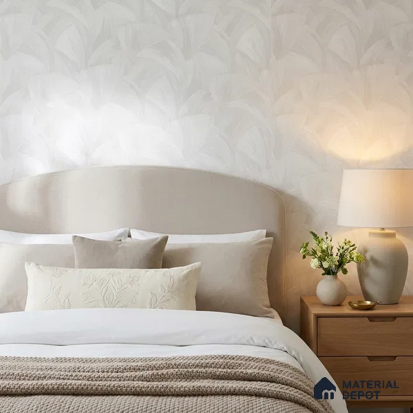 WP1316 | White Feather Leaf Patterned Wallpaper - 9.5 Meter x 21 Inches, 55 Sq. Ft. (Min. 15% Wastage)
