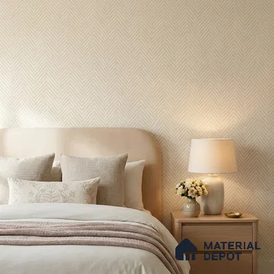 81404-2 | Warm Beige Herringbone Weave Patterned Wallpaper - 5 Meter x 42 Inch, 57 Sq. Ft.