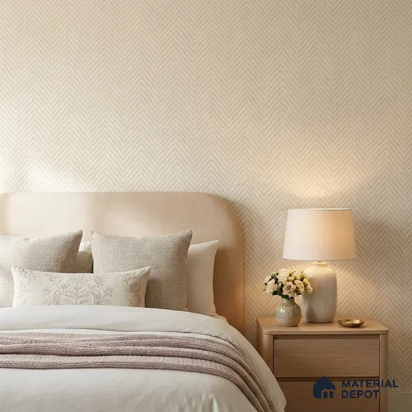 81404-2 | Warm Beige Herringbone Weave Patterned Wallpaper - 5 Meter x 42 Inch, 57 Sq. Ft.