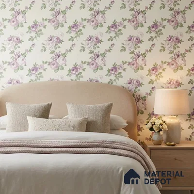 81398-2 | Ivory Lilac Rose Trail Floral Wallpaper - 5 Meter x 42 Inch, 57 Sq. Ft.