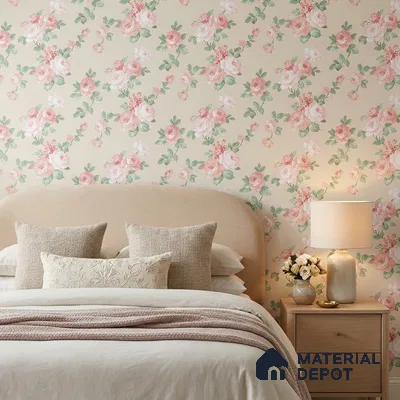 81398-3 | Peach Pink Rose Trail Floral Wallpaper - 5 Meter x 42 Inch, 57 Sq. Ft.