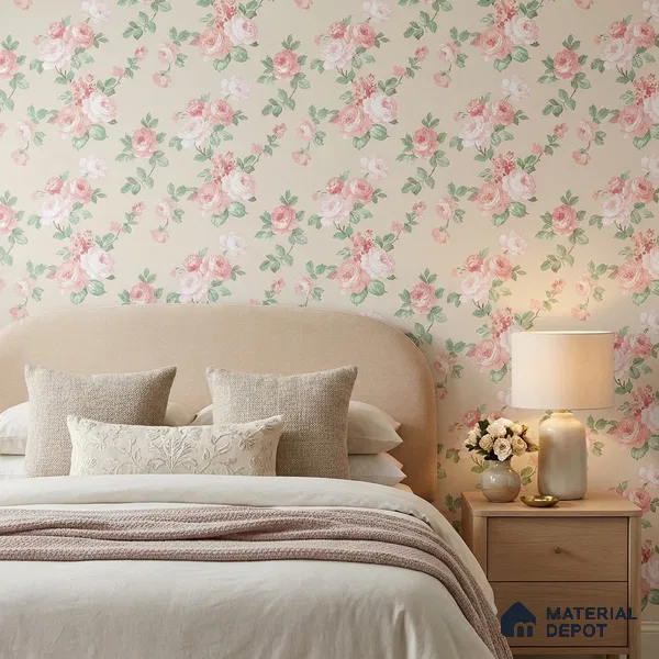 81398-3 | Peach Pink Rose Trail Floral Wallpaper - 5 Meter x 42 Inch, 57 Sq. Ft.