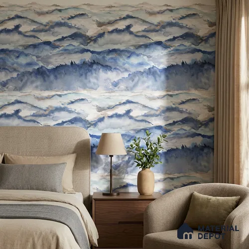 MM02 | Indigo Blue Watercolor Mountains Mountain Look Wallpaper 10 Meter x 21 Inches - 57.37 Sq. Ft. | Minimum 15% wastage during installation