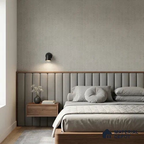M4-4 | Silver Grey Leaf Herringbone Texture Patterned Wallpaper - 10 Meter x 21 Inches, 57.37 Sq. Ft. (Min. 15% Wastage)