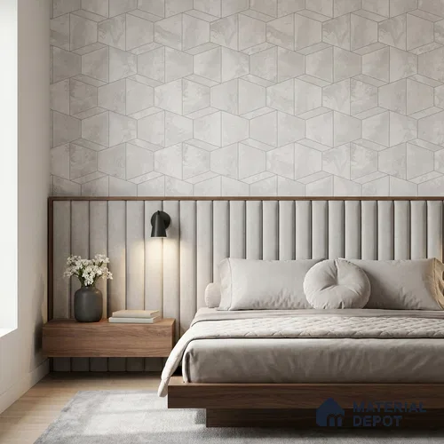 M5-2 | Silver Grey Hexagon Mosaic Geometric Wallpaper - 10 Meter x 21 Inches, 57.37 Sq. Ft. (Min. 15% Wastage)