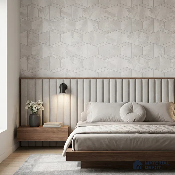 M5-2 | Silver Grey Hexagon Mosaic Geometric Wallpaper - 10 Meter x 21 Inches, 57.37 Sq. Ft. (Min. 15% Wastage)
