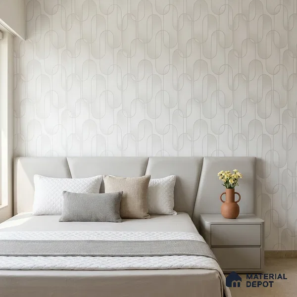 M9-6 | Off-White Ribbon Loop Patterned Wallpaper - 10 Meter x 21 Inches, 57.37 Sq. Ft. (Min. 15% Wastage)