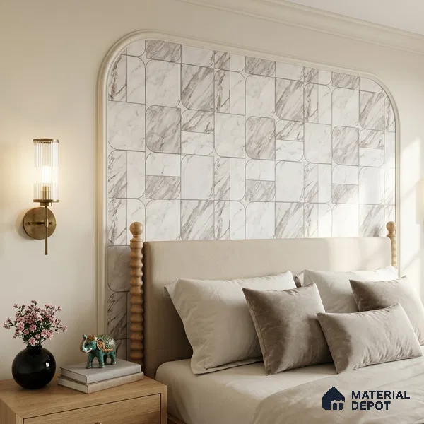 M21-3 | White Brown Vein Tile Grid Patterned Wallpaper - 10 Meter x 21 Inches, 57.37 Sq. Ft. (Min. 15% Wastage)