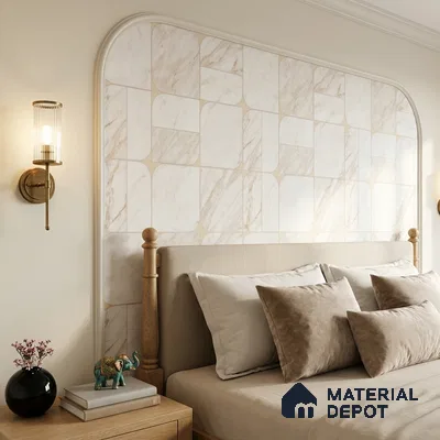 M21-1 | White & Gold Marble Tile Grid Patterned Wallpaper - 10 Meter x 21 Inches, 57.37 Sq. Ft. (Min. 15% Wastage)