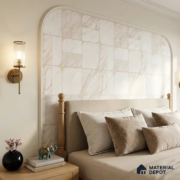 M21-1 | White & Gold Marble Tile Grid Patterned Wallpaper - 10 Meter x 21 Inches, 57.37 Sq. Ft. (Min. 15% Wastage)