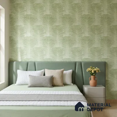 M13-1 | Green Fan Palm Textured Wallpaper - 10 Meter x 21 Inches, 57.37 Sq. Ft. (Min. 15% Wastage)