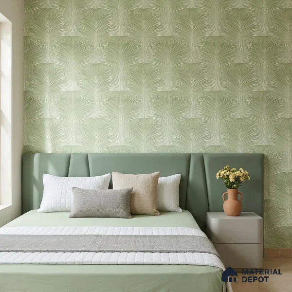 M13-1 | Green Fan Palm Textured Wallpaper - 10 Meter x 21 Inches, 57.37 Sq. Ft. (Min. 15% Wastage)