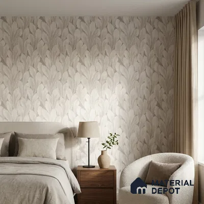 M18-4 | Greige Feather Plume Floral Wallpaper - 10 Meter x 21 Inches, 57.37 Sq. Ft. (Min. 15% Wastage)