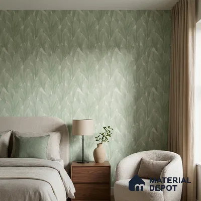M18-1 | Green Feather Plume Floral Wallpaper - 10 Meter x 21 Inches, 57.37 Sq. Ft. (Min. 15% Wastage)