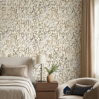 SO27073 | Beige Multicolour Calligraphy Script Abstract Look Wallpaper 10 Meter x 21 Inches - 57.41 Sq. Ft.