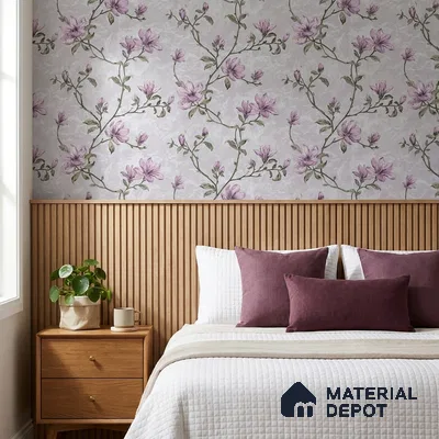 05-555-05 | Lilac Mauve Magnolia Branch Floral Wallpaper - 10 Meter x 21 Inches, 57.41 Sq. Ft.