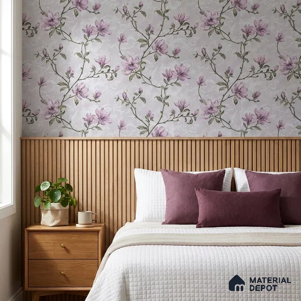 05-555-05 | Lilac Mauve Magnolia Branch Floral Wallpaper - 10 Meter x 21 Inches, 57.41 Sq. Ft.
