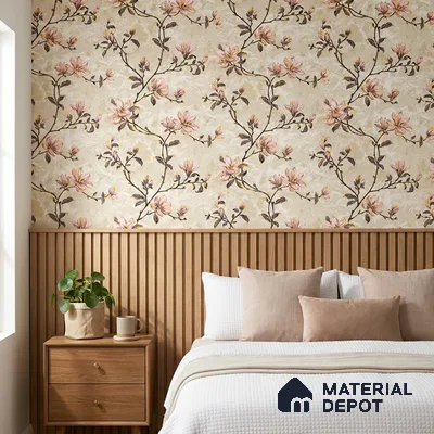 08-555-08 | Pink Magnolia Marble Branch Floral Wallpaper - 10 Meter x 21 Inches, 57.41 Sq. Ft.
