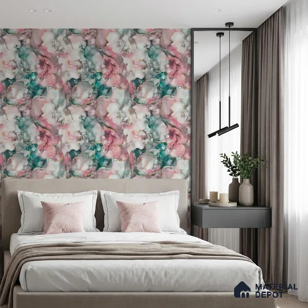 13-555-13 | Pink & Teal Geode Marble Look Wallpaper 10 Meter x 21 Inches - 57.41 Sq. Ft.