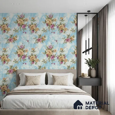 20-555-20 | Blue Cabbage Rose Floral Wallpaper - 10 Meter x 21 Inches, 57.41 Sq. Ft.