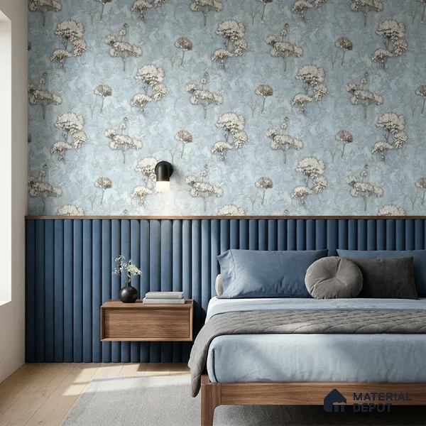 27-555-27 | Blue Hydrangea Lattice Floral Wallpaper - 10 Meter x 21 Inches, 57.41 Sq. Ft.