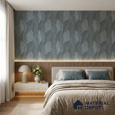 7512-1 | Blue Woven Leaf Floral Wallpaper - 9.5 Meter x 21 Inch, 55 Sq. Ft.