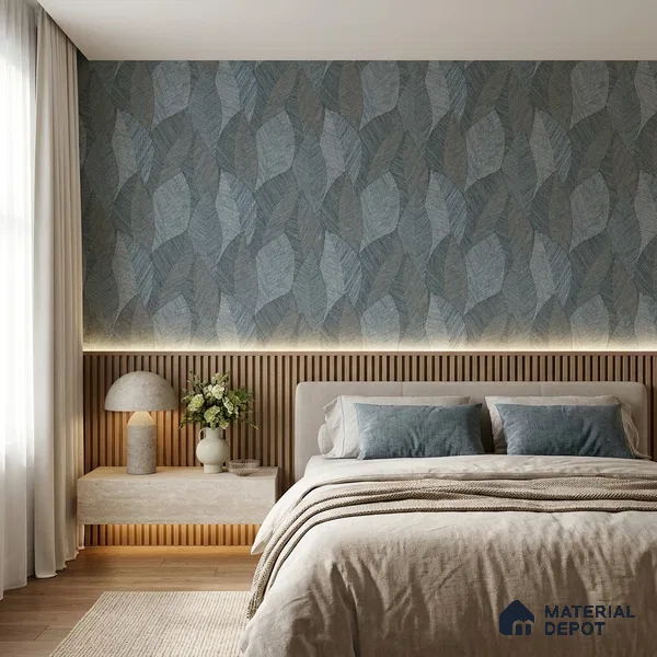 7512-1 | Blue Woven Leaf Floral Wallpaper - 9.5 Meter x 21 Inch, 55 Sq. Ft.