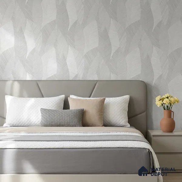 7512-2 | Grey Woven Leaf Floral Wallpaper - 9.5 Meter x 21 Inch, 55 Sq. Ft.
