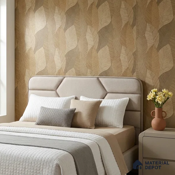7512-4 | Golden Tan Woven Leaf Floral Wallpaper - 9.5 Meter x 21 Inch, 55 Sq. Ft.