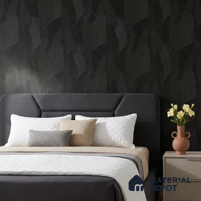 7512-7 | Black Woven Leaf Floral Wallpaper - 9.5 Meter x 21 Inch, 55 Sq. Ft.
