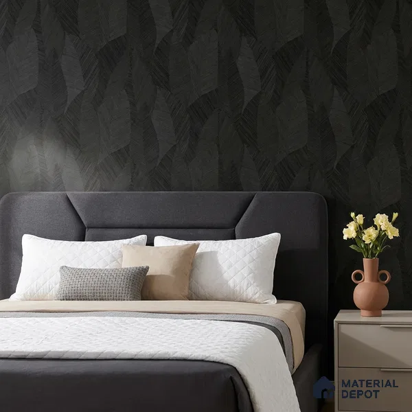 7512-7 | Black Woven Leaf Floral Wallpaper - 9.5 Meter x 21 Inch, 55 Sq. Ft.