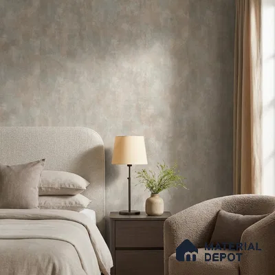 7516-2 | Grey & Beige Cloud Plaster Concrete Patterned Wallpaper - 9.5 Meter x 21 Inch, 55 Sq. Ft.