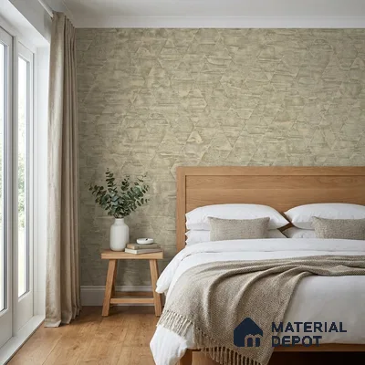 7519-3 | Warm Taupe Triangle Facet Patterned Wallpaper - 9.5 Meter x 21 Inch, 55 Sq. Ft.