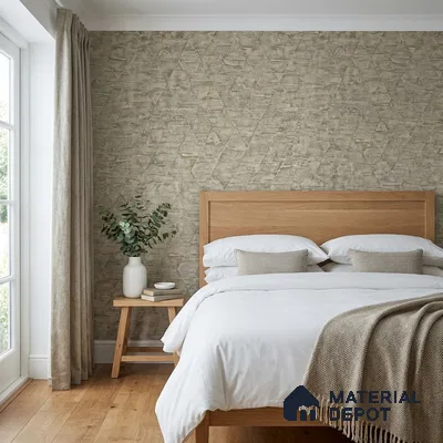 7519-6 | Olive Beige Triangle Facet Patterned Wallpaper - 9.5 Meter x 21 Inch, 55 Sq. Ft.