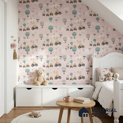 KD4001-1 | Pastel Multicolour Animal Parade Non Woven Kids Room Wallpaper - 10 Meter x 21 Inches, 57.41 Sq. Ft. (Min. 15% Wastage)