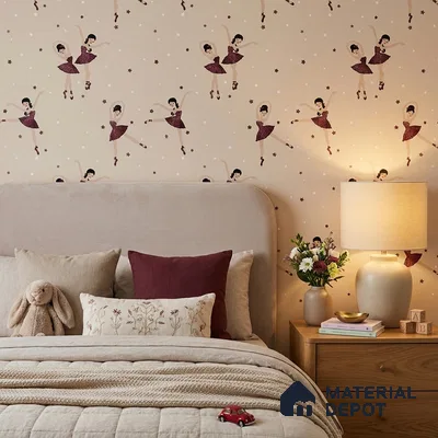 KD4020-2 | Cream Dancing Ballerina Kids Look Wallpaper 10 Meter x 21 Inches - 57.41 Sq. Ft. | Minimum 15% wastage during installation