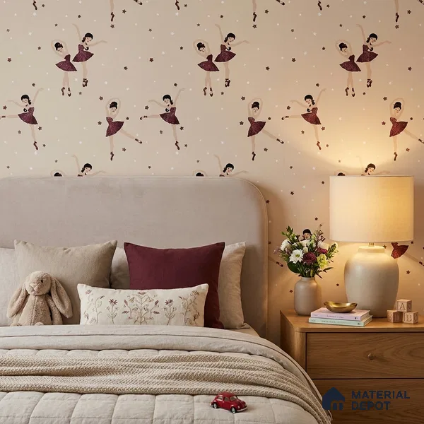 KD4020-2 | Cream Dancing Ballerina Kids Look Wallpaper 10 Meter x 21 Inches - 57.41 Sq. Ft. | Minimum 15% wastage during installation