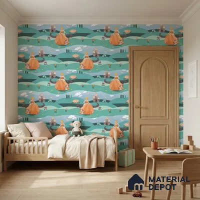 KD4040-2 | Teal Green Multicolour Fairytale Princess Kids Look Wallpaper 10 Meter x 21 Inches - 57.41 Sq. Ft. | Minimum 15% wastage during installation