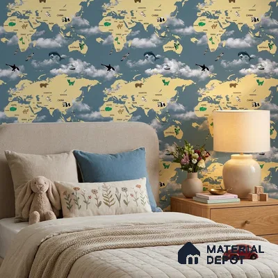 KD4070-1 | 10 Meter x 21 Inches Map Look Wallpaper - 57.41 Sq. Ft. | Minimum 15% wastage during installation