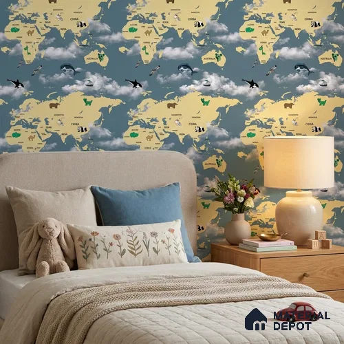 KD4070-1 | 10 Meter x 21 Inches Map Look Wallpaper - 57.41 Sq. Ft. | Minimum 15% wastage during installation