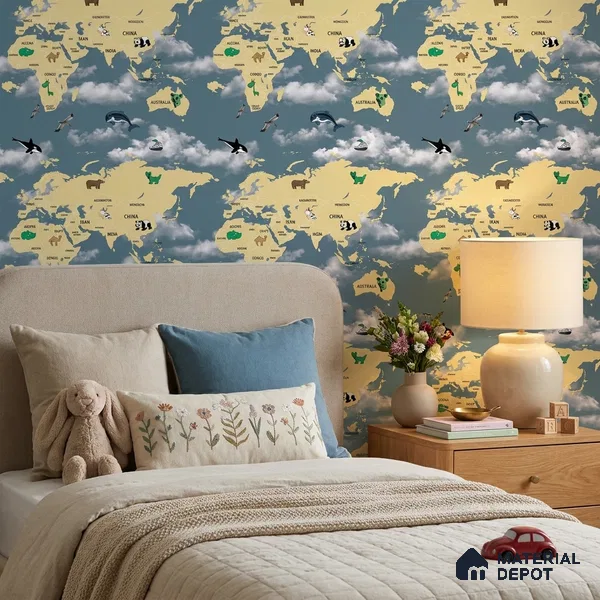 KD4070-1 | 10 Meter x 21 Inches Map Look Wallpaper - 57.41 Sq. Ft. | Minimum 15% wastage during installation