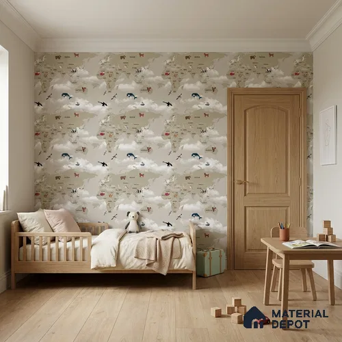 KD4070-2 | 10 Meter x 21 Inches Map Look Wallpaper - 57.41 Sq. Ft. | Minimum 15% wastage during installation