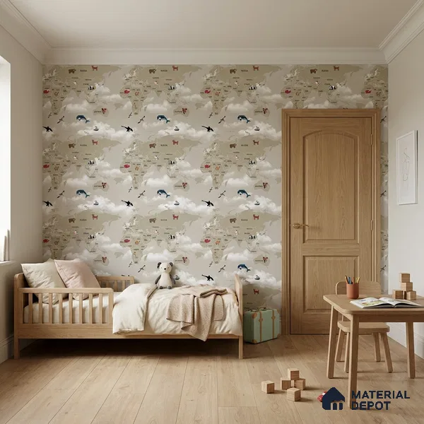 KD4070-2 | 10 Meter x 21 Inches Map Look Wallpaper - 57.41 Sq. Ft. | Minimum 15% wastage during installation