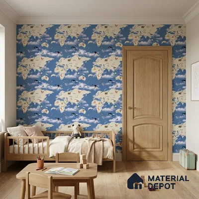 KD4070-3 | 10 Meter x 21 Inches Map Look Wallpaper - 57.41 Sq. Ft. | Minimum 15% wastage during installation