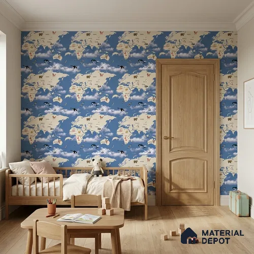 KD4070-3 | 10 Meter x 21 Inches Map Look Wallpaper - 57.41 Sq. Ft. | Minimum 15% wastage during installation