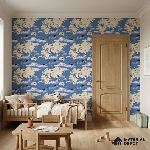 KD4070-3 | 10 Meter x 21 Inches Map Look Wallpaper - 57.41 Sq. Ft. | Minimum 15% wastage during installation