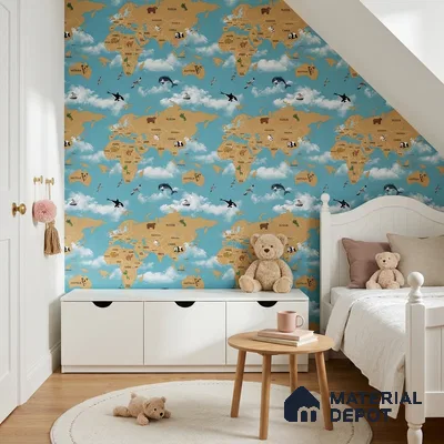 KD4070-4 | 10 Meter x 21 Inches Map Look Wallpaper - 57.41 Sq. Ft. | Minimum 15% wastage during installation